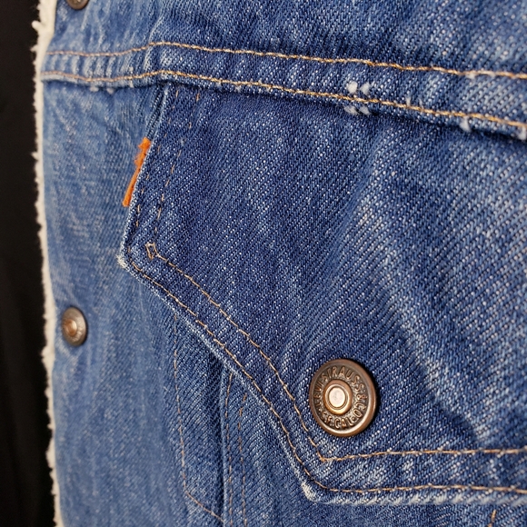 Vtg 70's Levi's Strauss Orange Tab Blue Denim Trucker Jacket Long Length Style - Picture 3 of 4